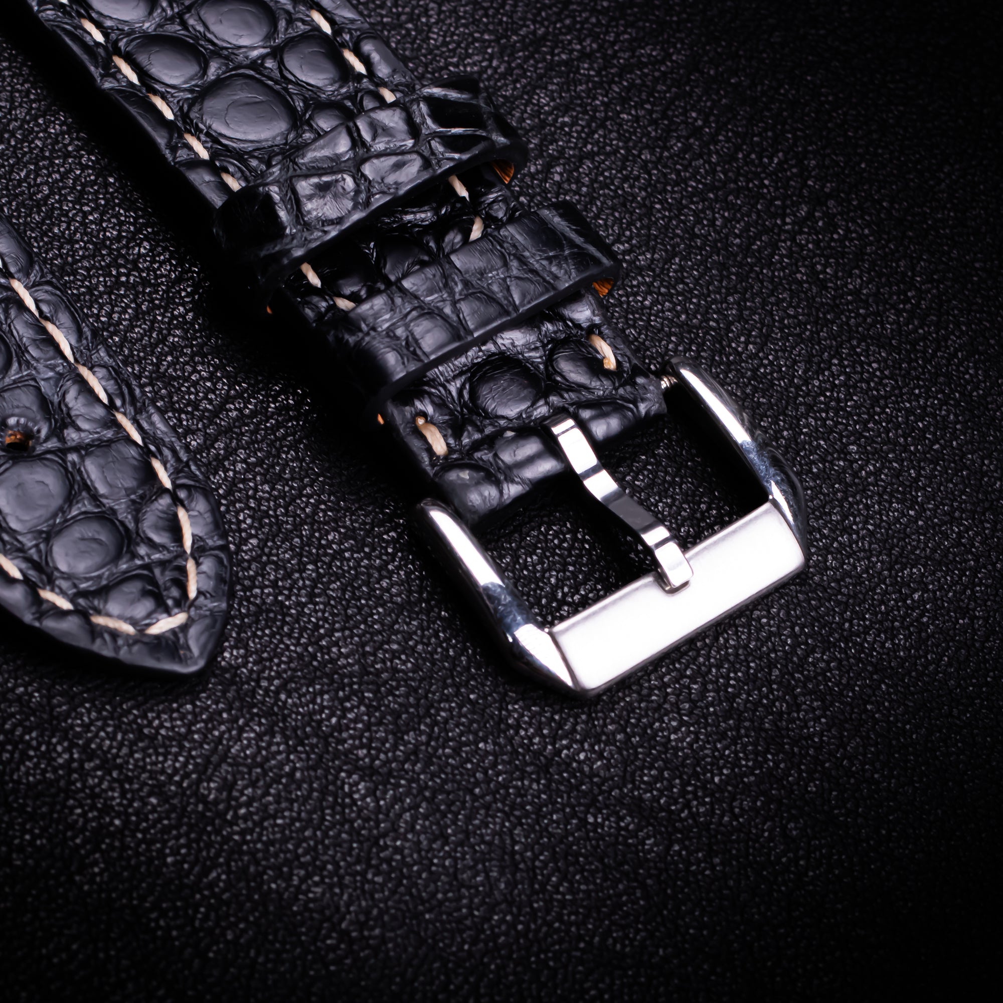 Black Alligator Leather Apple Watch Band