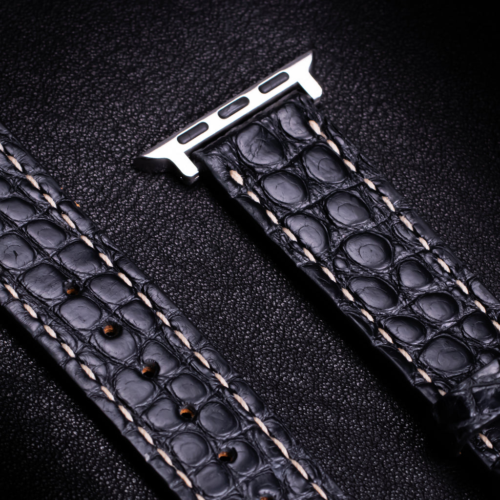 Black Alligator Leather Apple Watch Band