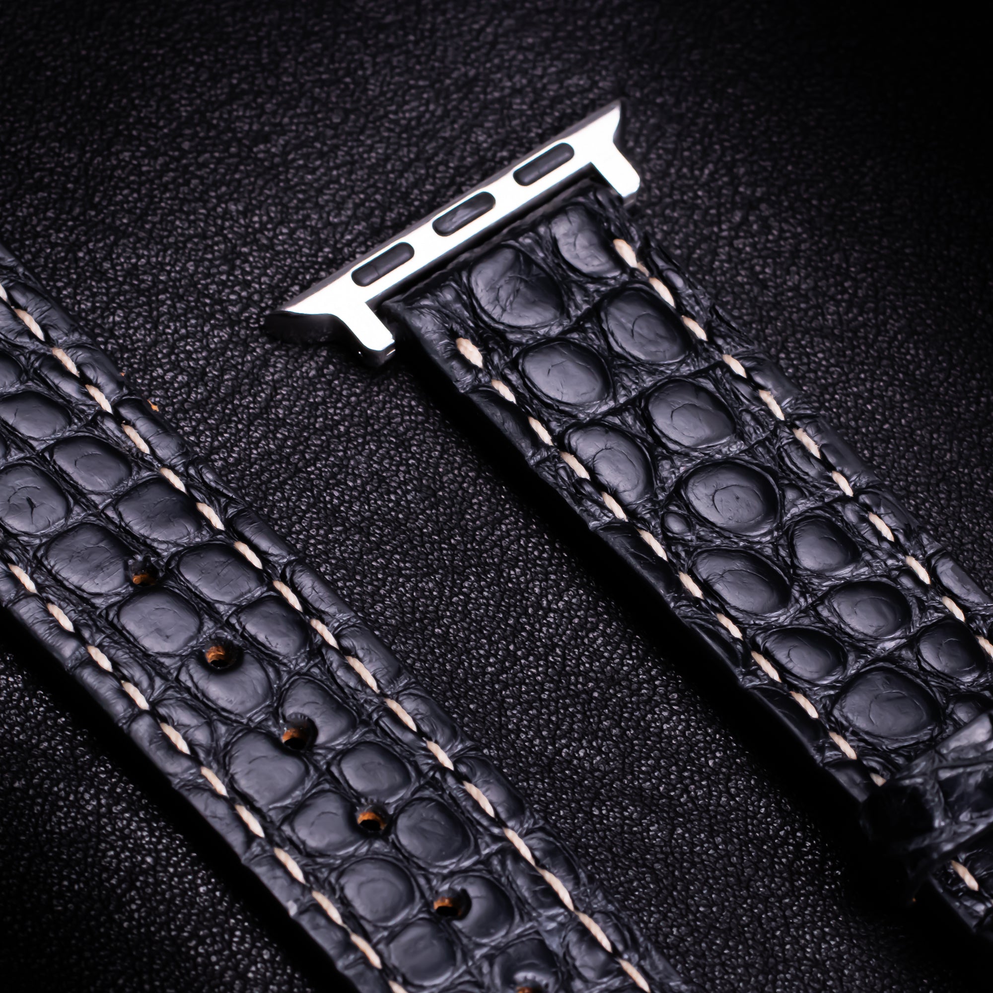 Black Alligator Leather Apple Watch Band