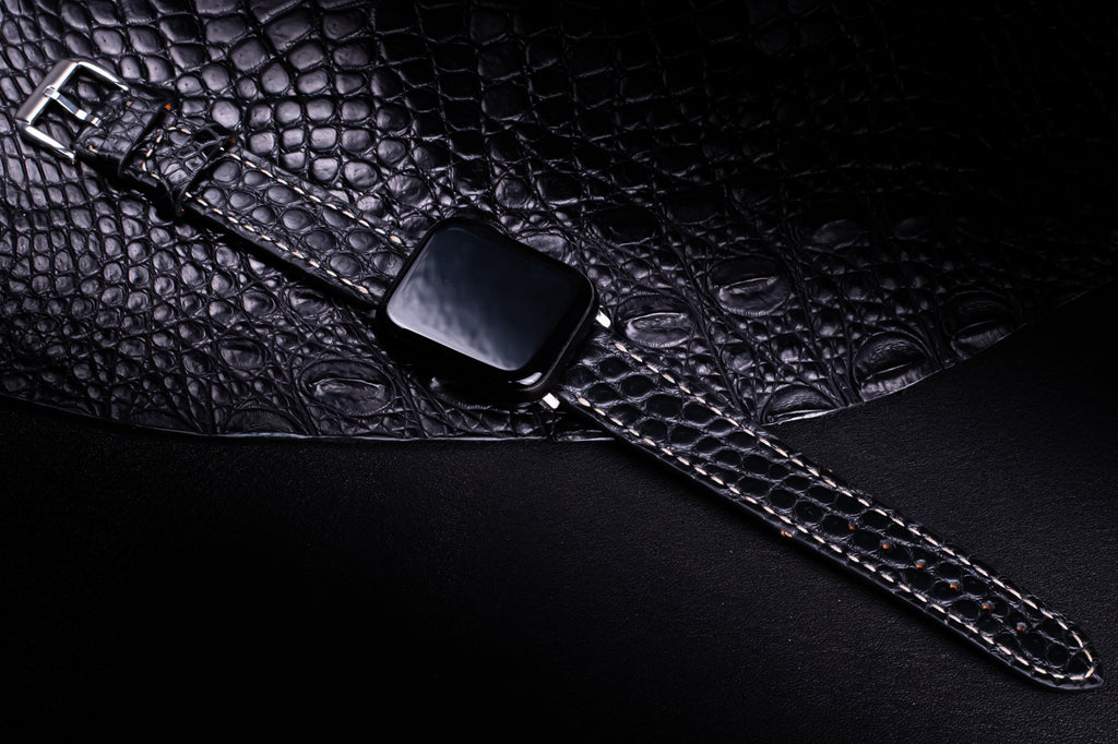 Black Alligator Leather Apple Watch Band