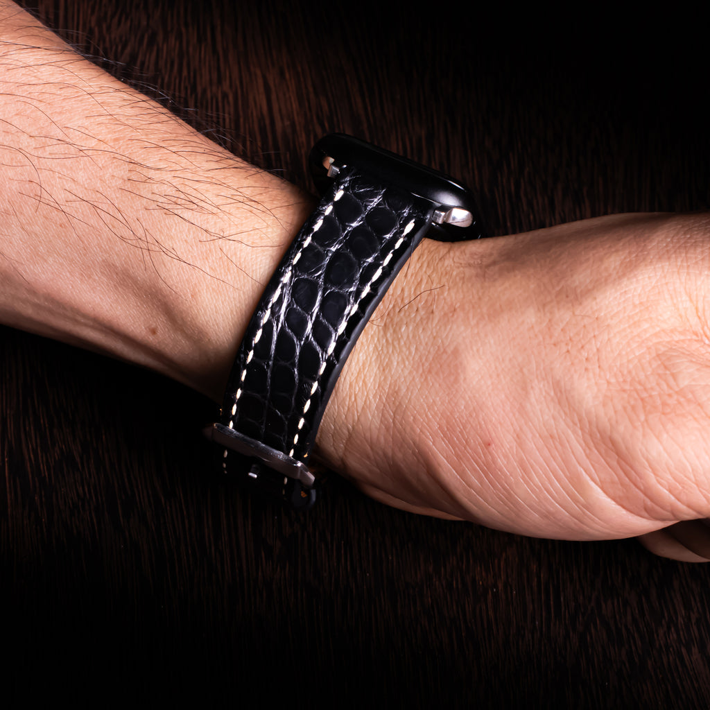 Black Alligator Leather Apple Watch Band