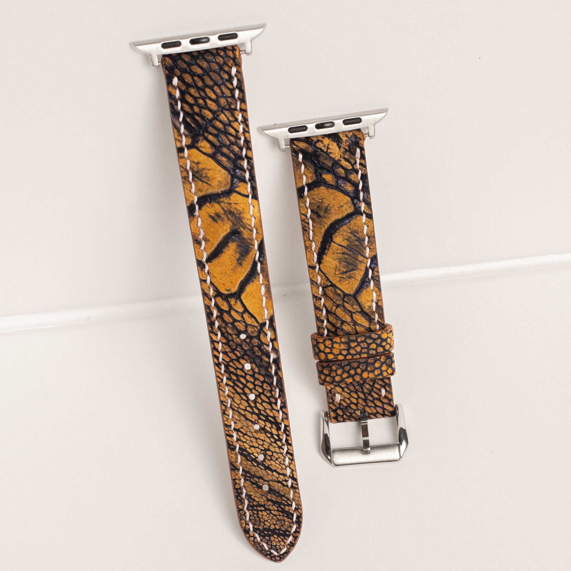 Golden Shadow Matte Ostrich Leg Leather Apple Watch Band (Scaled)