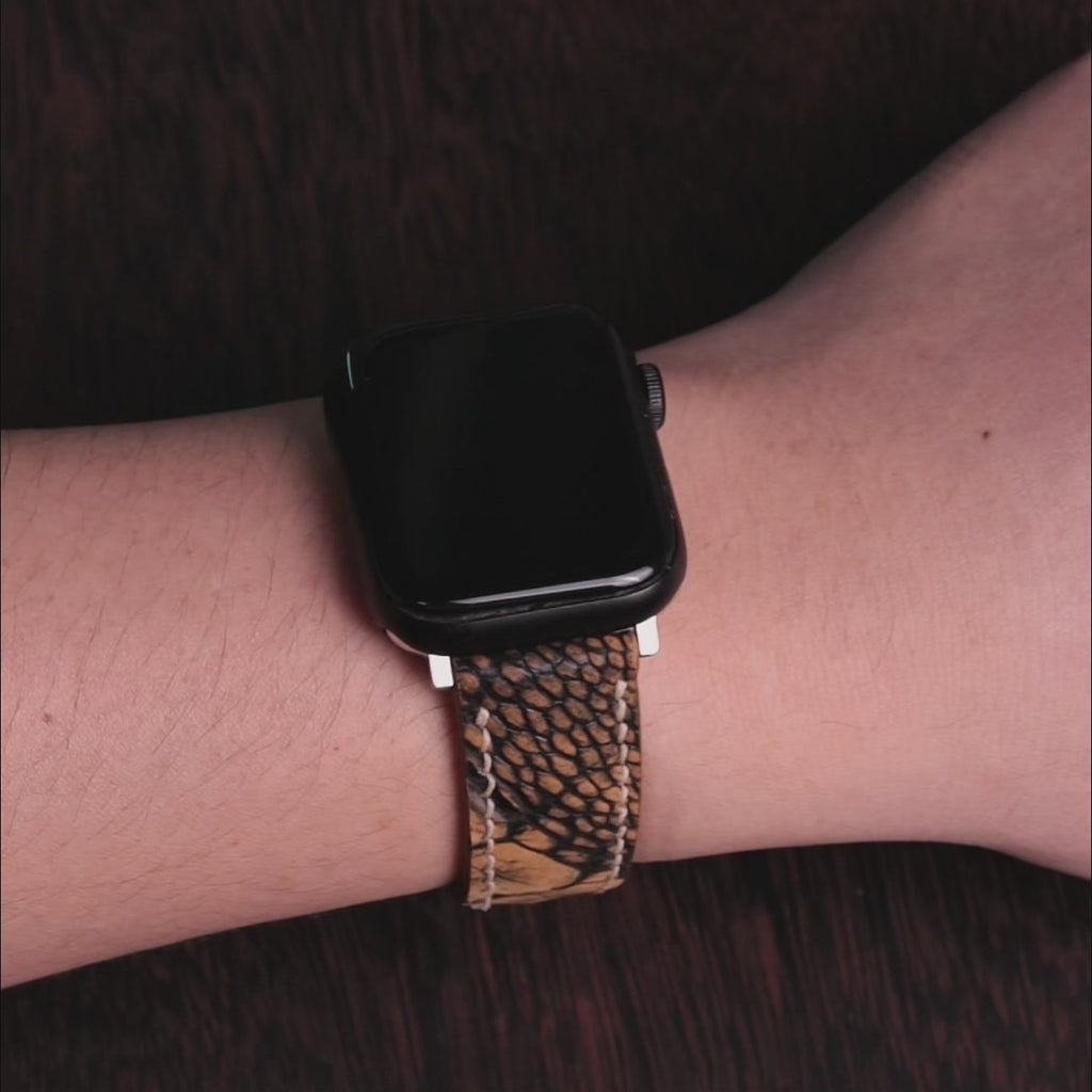 Golden Shadow Matte Ostrich Leg Leather Apple Watch Band (Scaled)