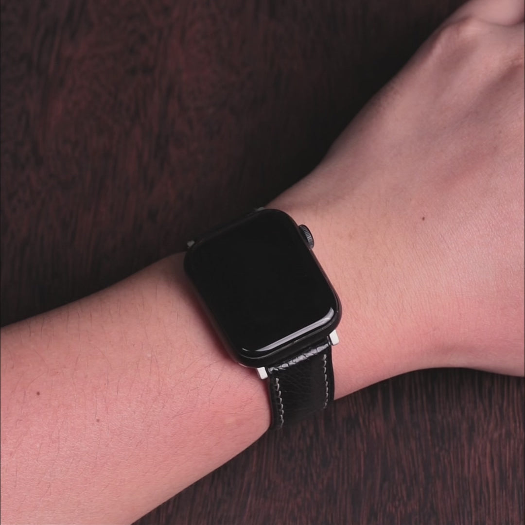Black Glossy Ostrich Leg Leather Apple Watch Band