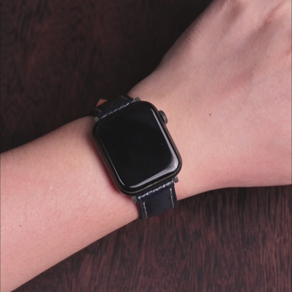 Midnight Blue Glossy Ostrich Leg Leather Apple Watch Band (Scaled)