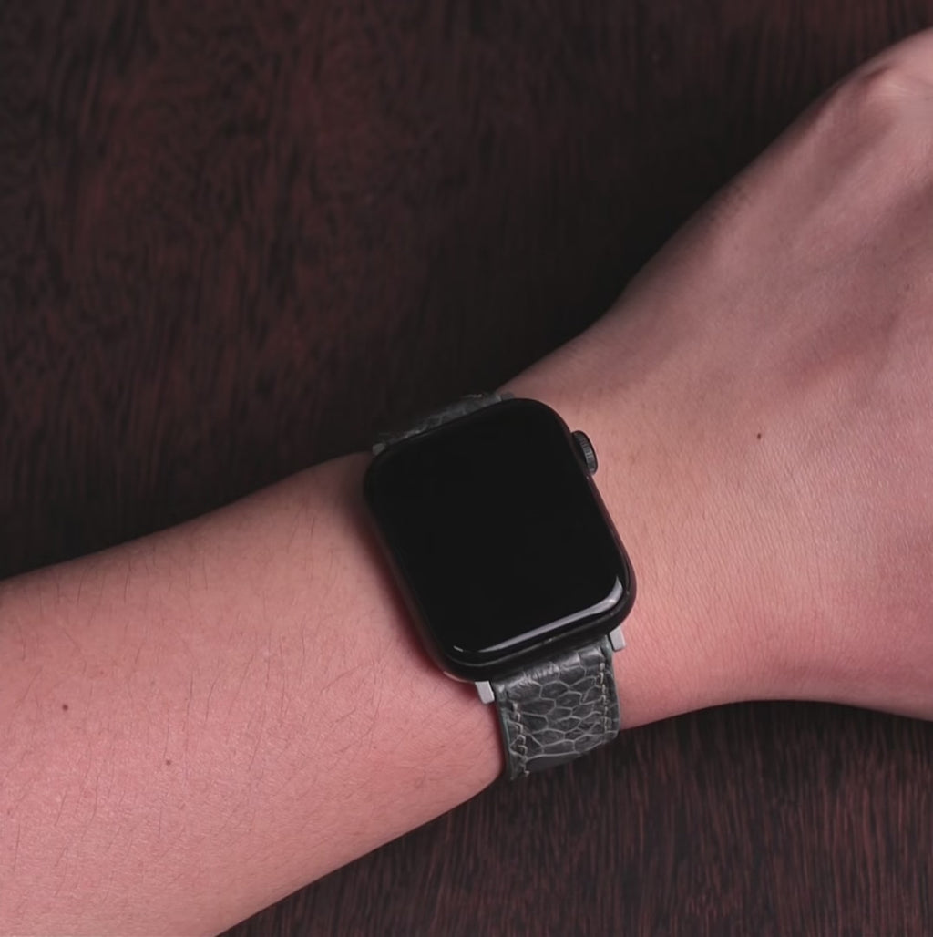 Pine Grey Glossy Ostrich Leg Leather Apple Watch Band (Scaled)