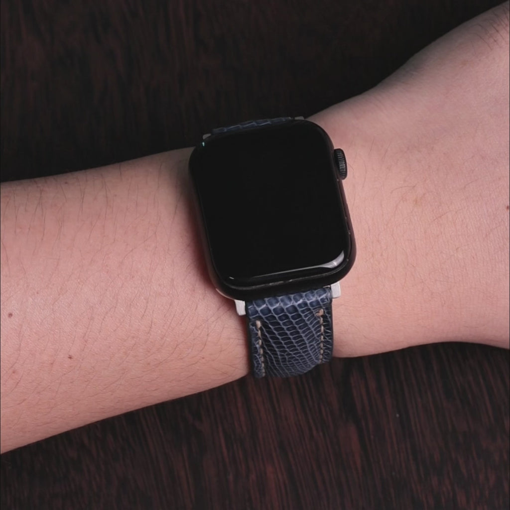 Steel Blue Lizard Leather Apple Watch Band
