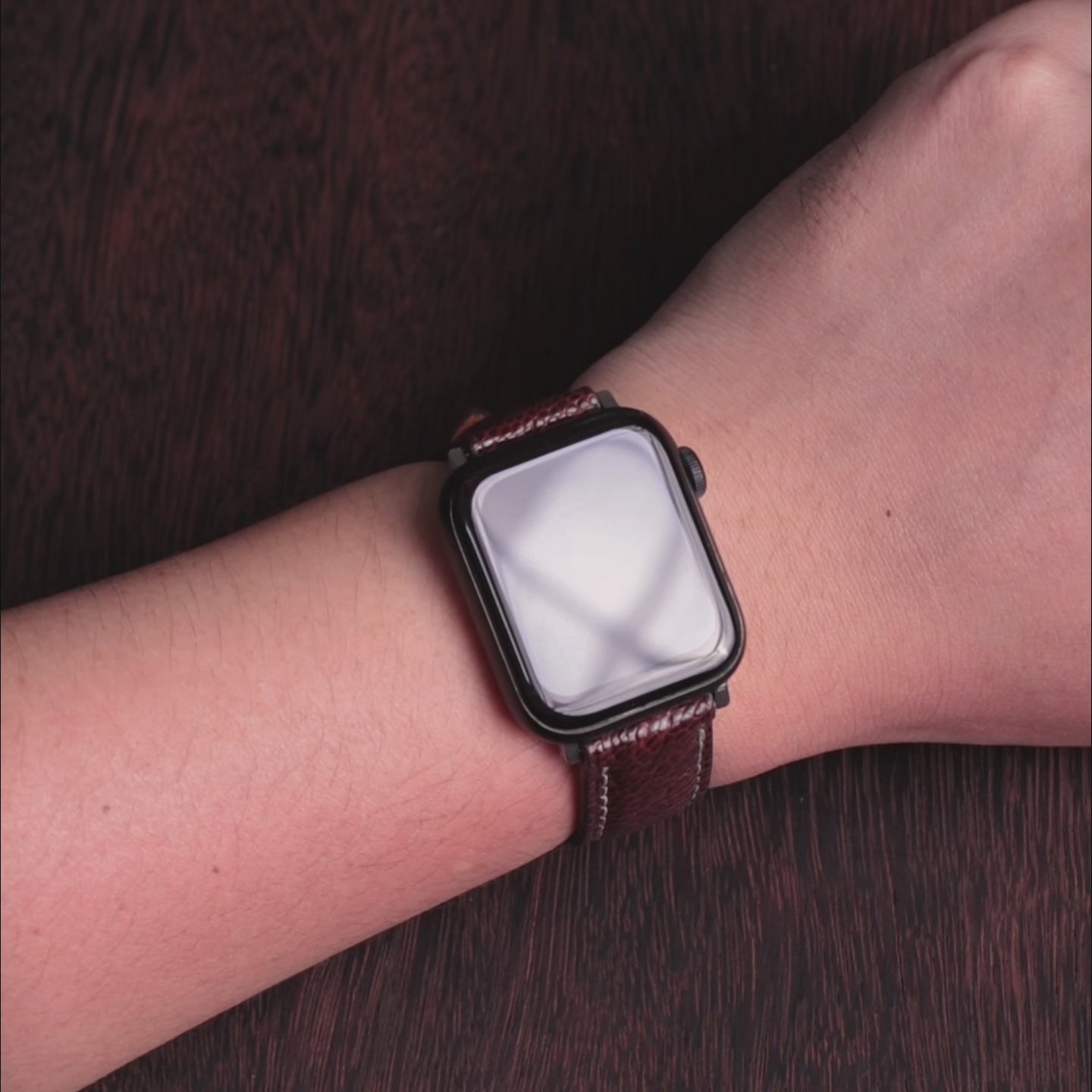 Burgundy Brown Glossy Ostrich Leg Leather Apple Watch Band