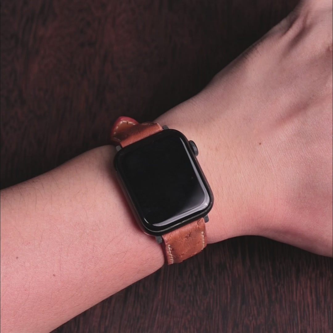 Saddle Brown Matte Full-Quill Ostrich Leather Apple Watch Band