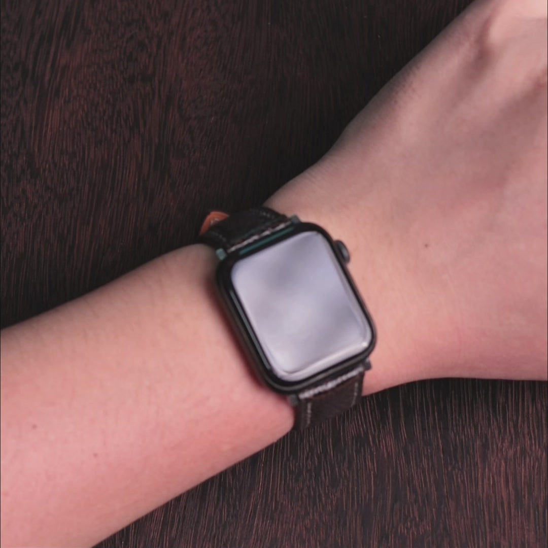 Dark Espresso Glossy Ostrich Leg Leather Apple Watch Band