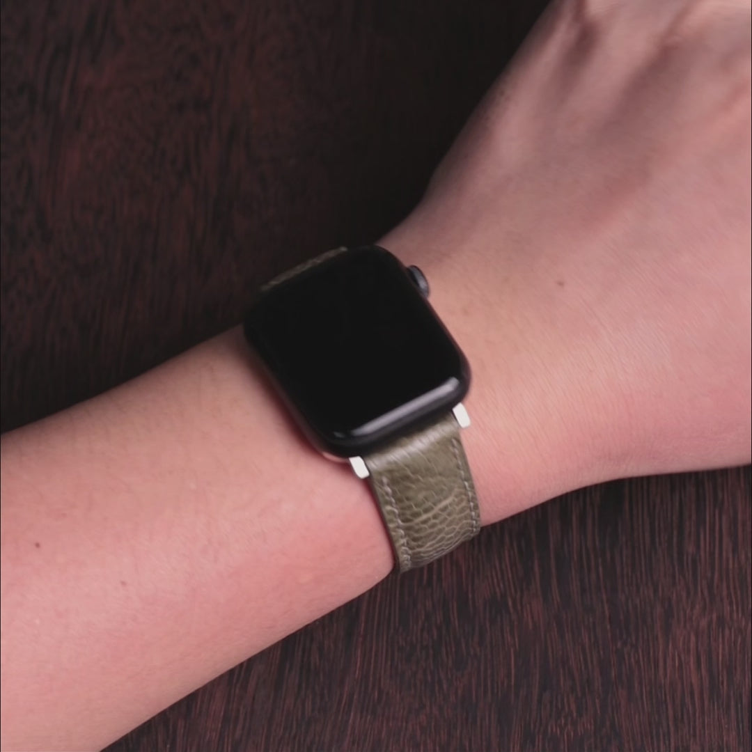 Olive Glossy Ostrich Leg Leather Apple Watch Band