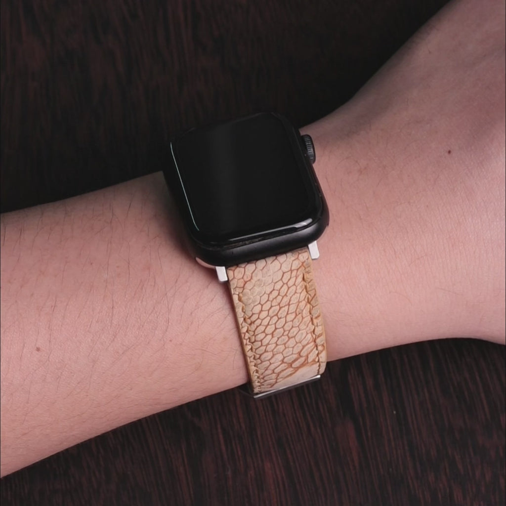 Sand Matte Ostrich Leg Leather Apple Watch Band (Scaled)