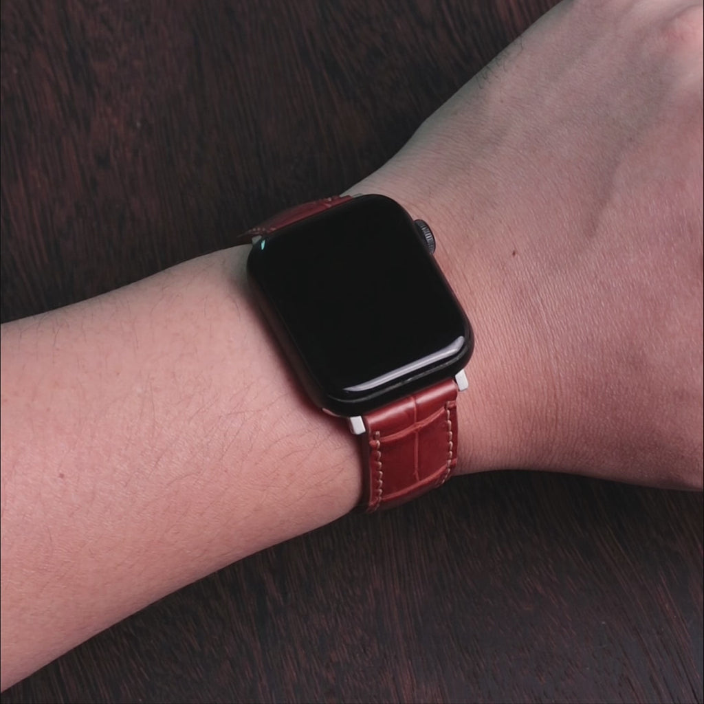 Cognac Alligator Leather Apple Watch Band (Belly)