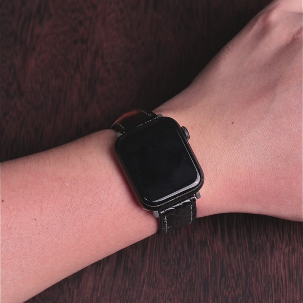 Black Glossy Ostrich Leg Leather Apple Watch Band (Scaled)