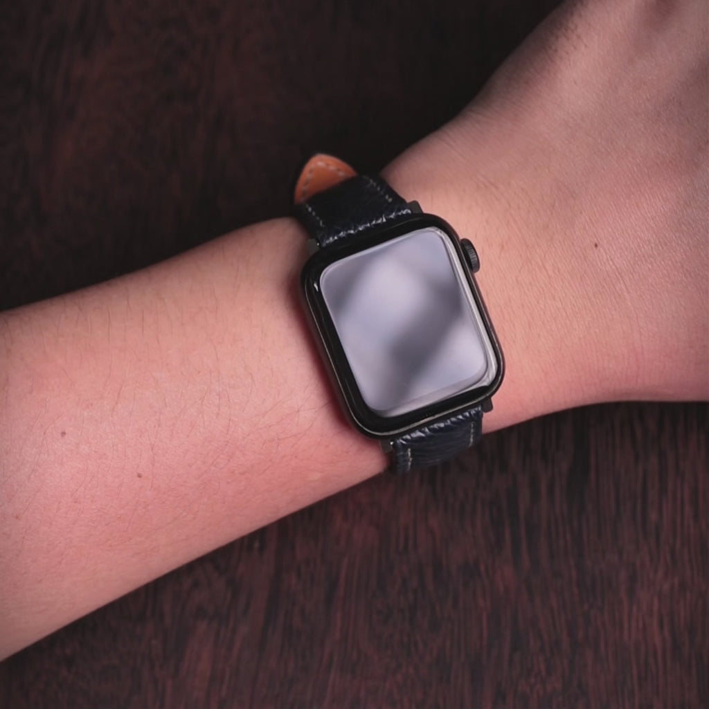 Midnight Blue Glossy Ostrich Leg Leather Apple Watch Band