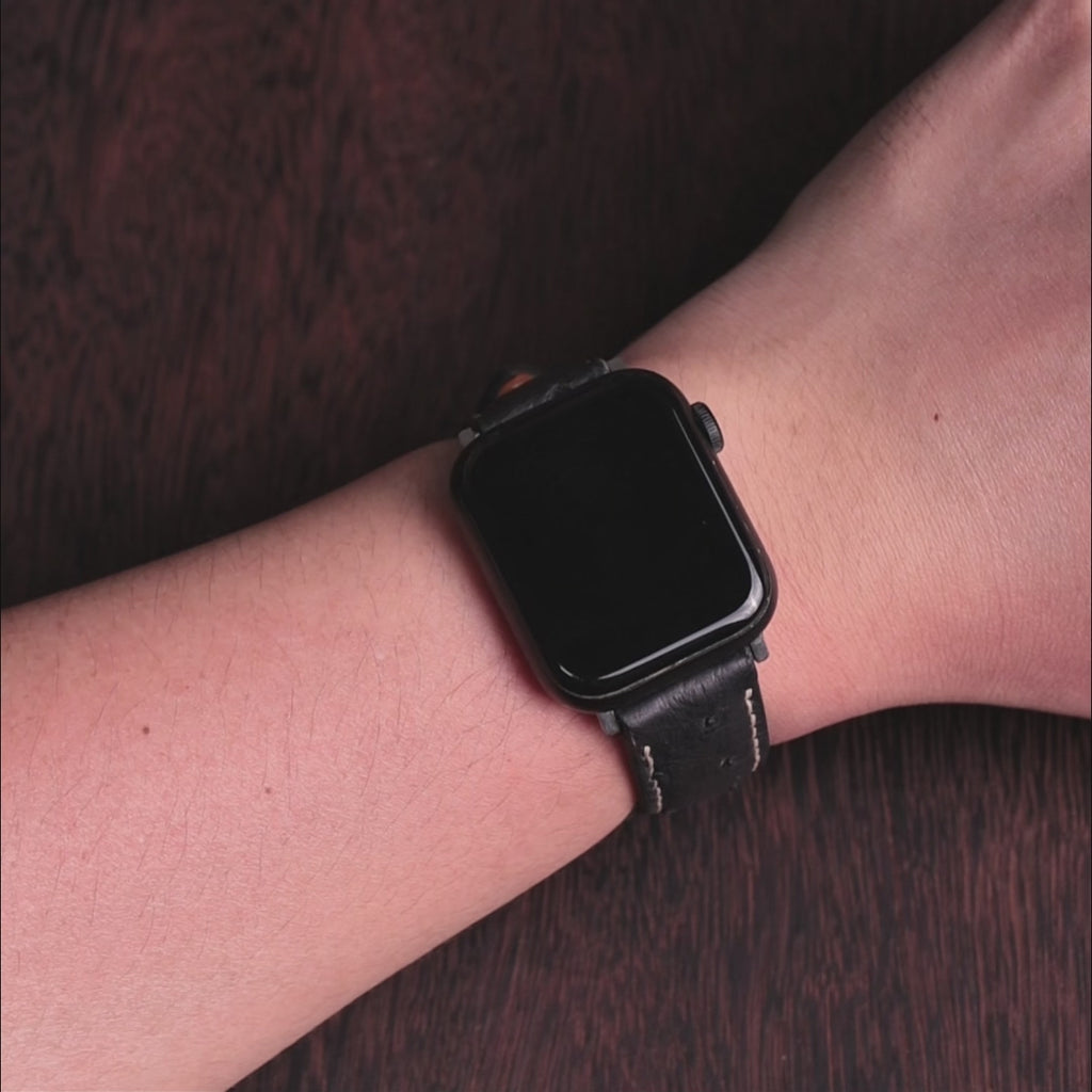 Black Matte Full-Quill Ostrich Leather Apple Watch Band