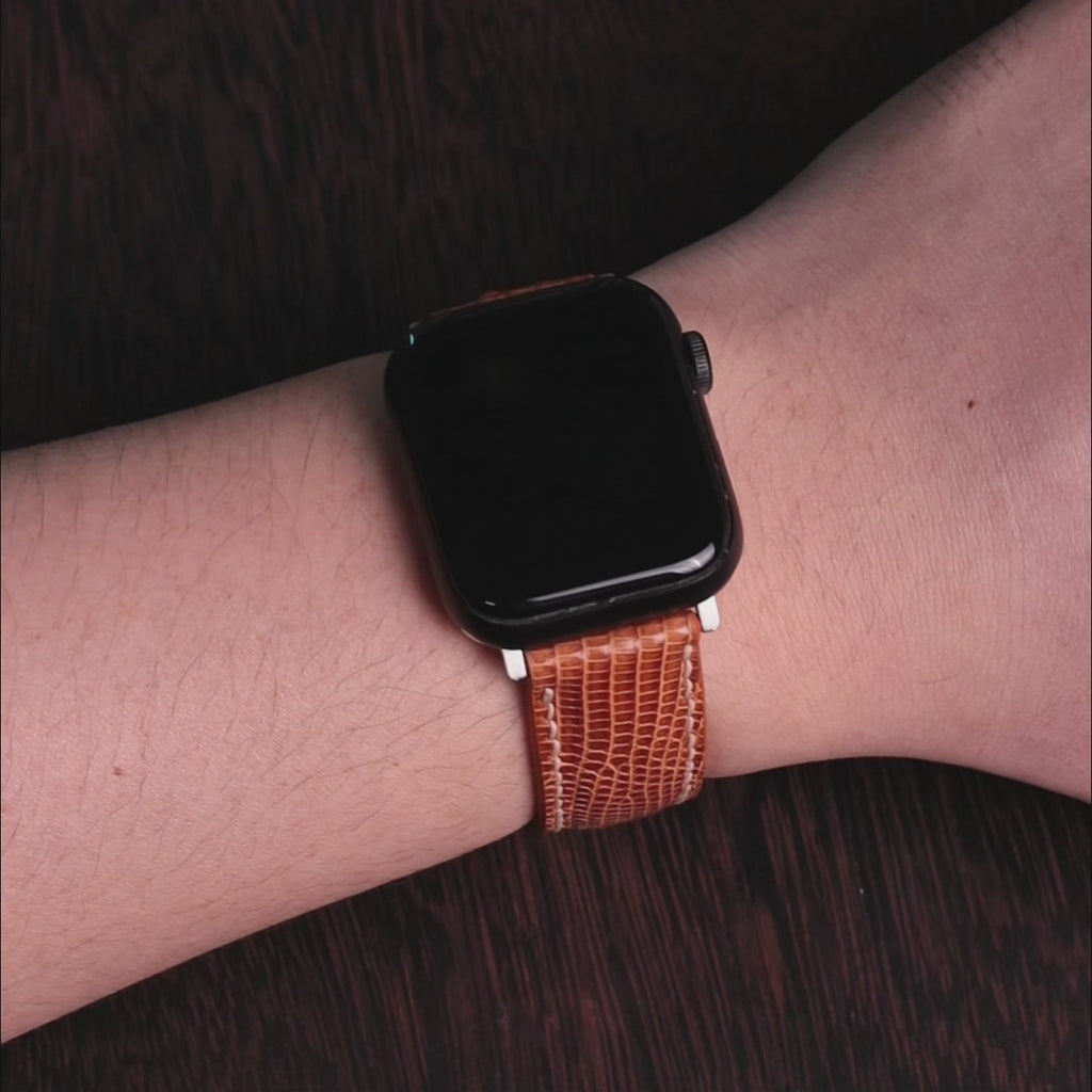 Tangerine Lizard Leather Apple Watch Band