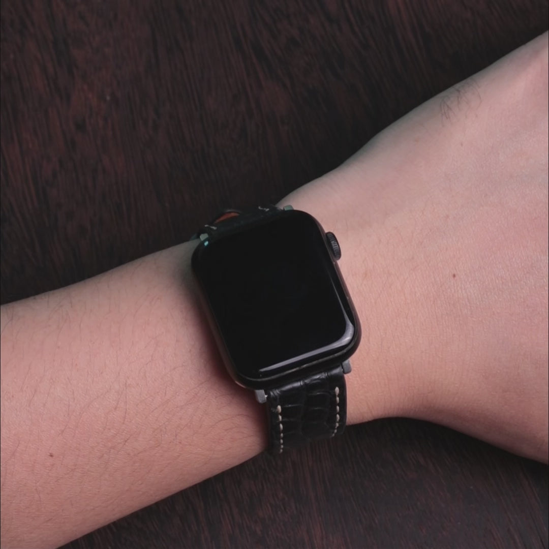 Black Alligator Leather Apple Watch Band