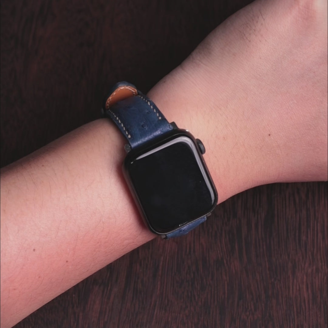Sapphire Matte Full-Quill Ostrich Leather Apple Watch Band
