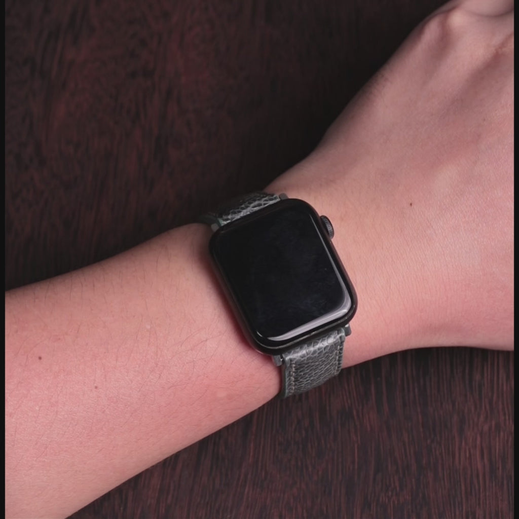 Pine Gray Glossy Ostrich Leg Leather Apple Watch Band