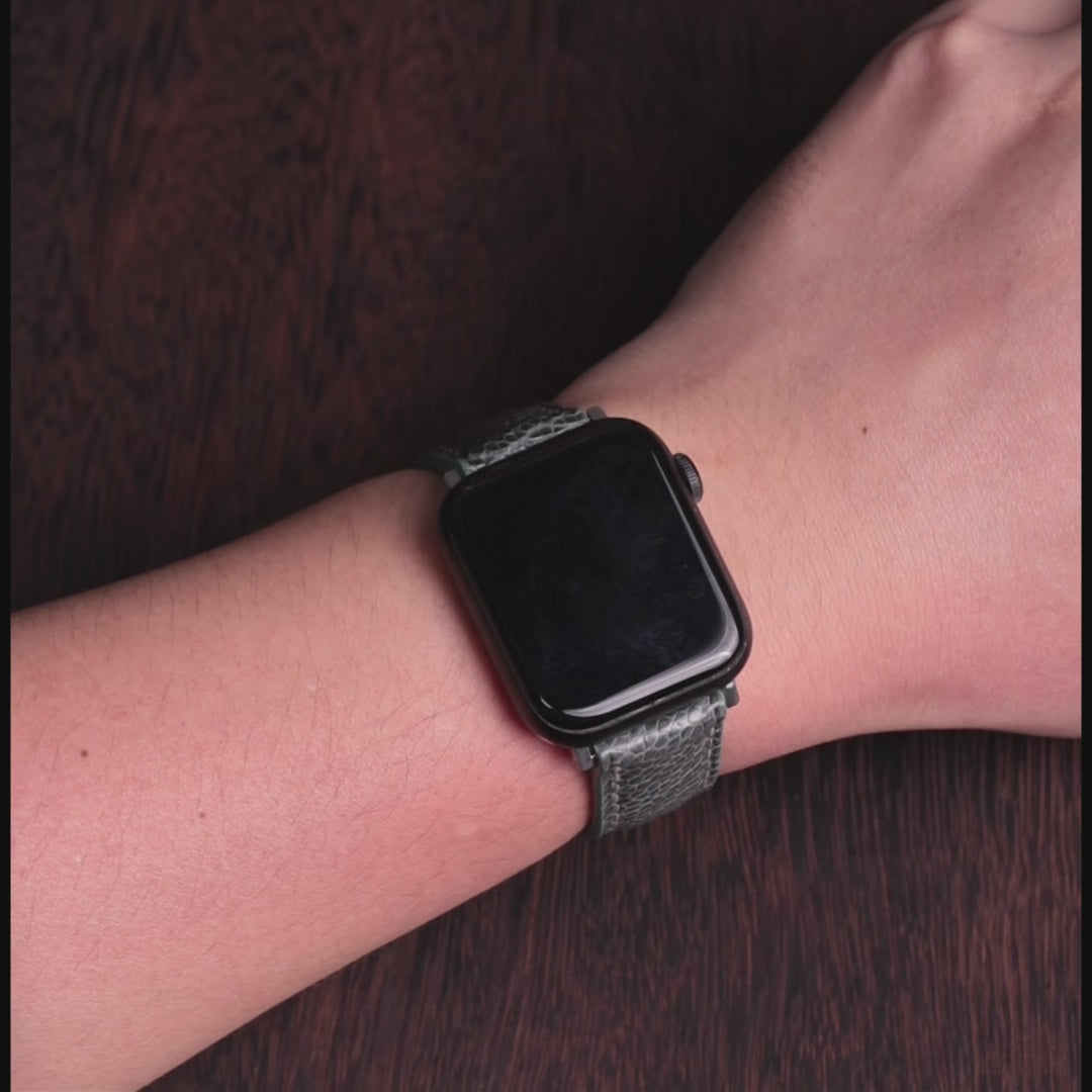 Pine Gray Glossy Ostrich Leg Leather Apple Watch Band