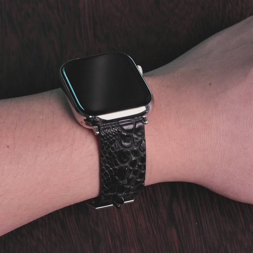 Black Horned Alligator Leg Apple Watch Band