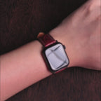 Bordeaux Glossy Ostrich Leg Leather Apple Watch Band (Scaled)
