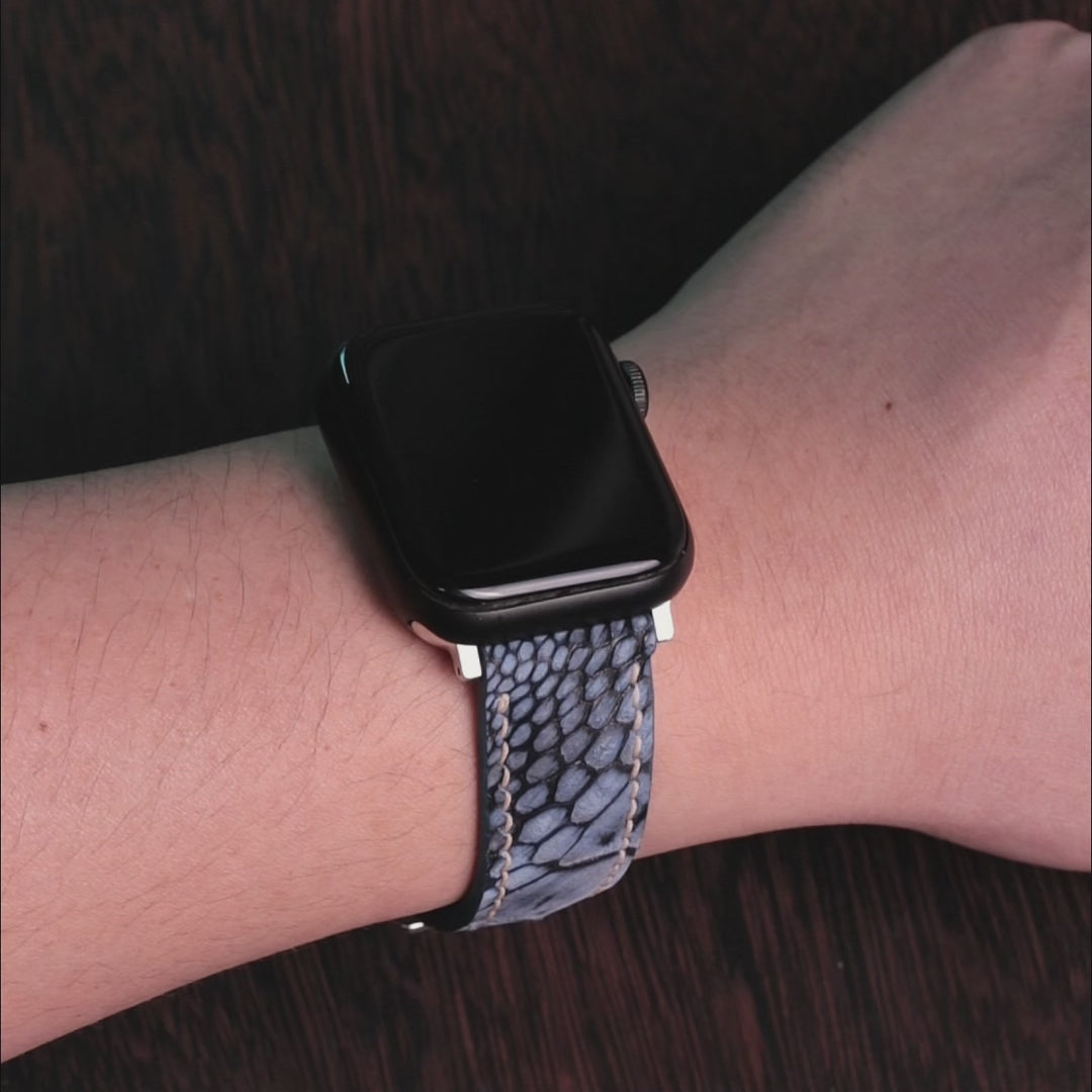 Slate Blue Matte Ostrich Leg Leather Apple Watch Band (Scaled)