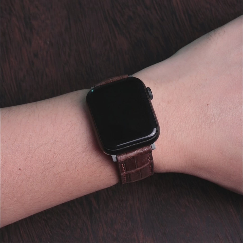 Chocolate Brown Alligator Leather Apple Watch Band (Belly)