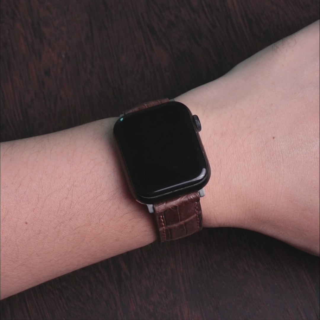 Chocolate Brown Alligator Leather Apple Watch Band (Belly)